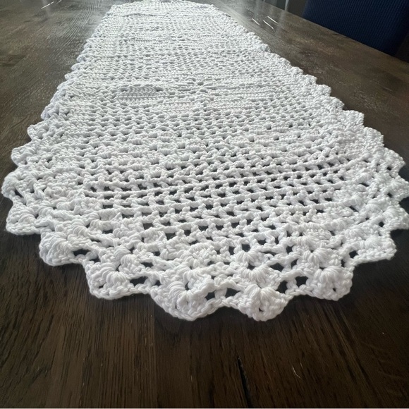 White Crochet Table Runner with Flower Design - Picture 2 of 10